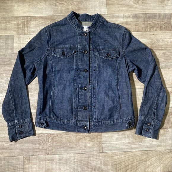 Levi Strauss Signature Denim Blue Jean Jacket Womens Size Large Mandarin Collar - Picture 1 of 7